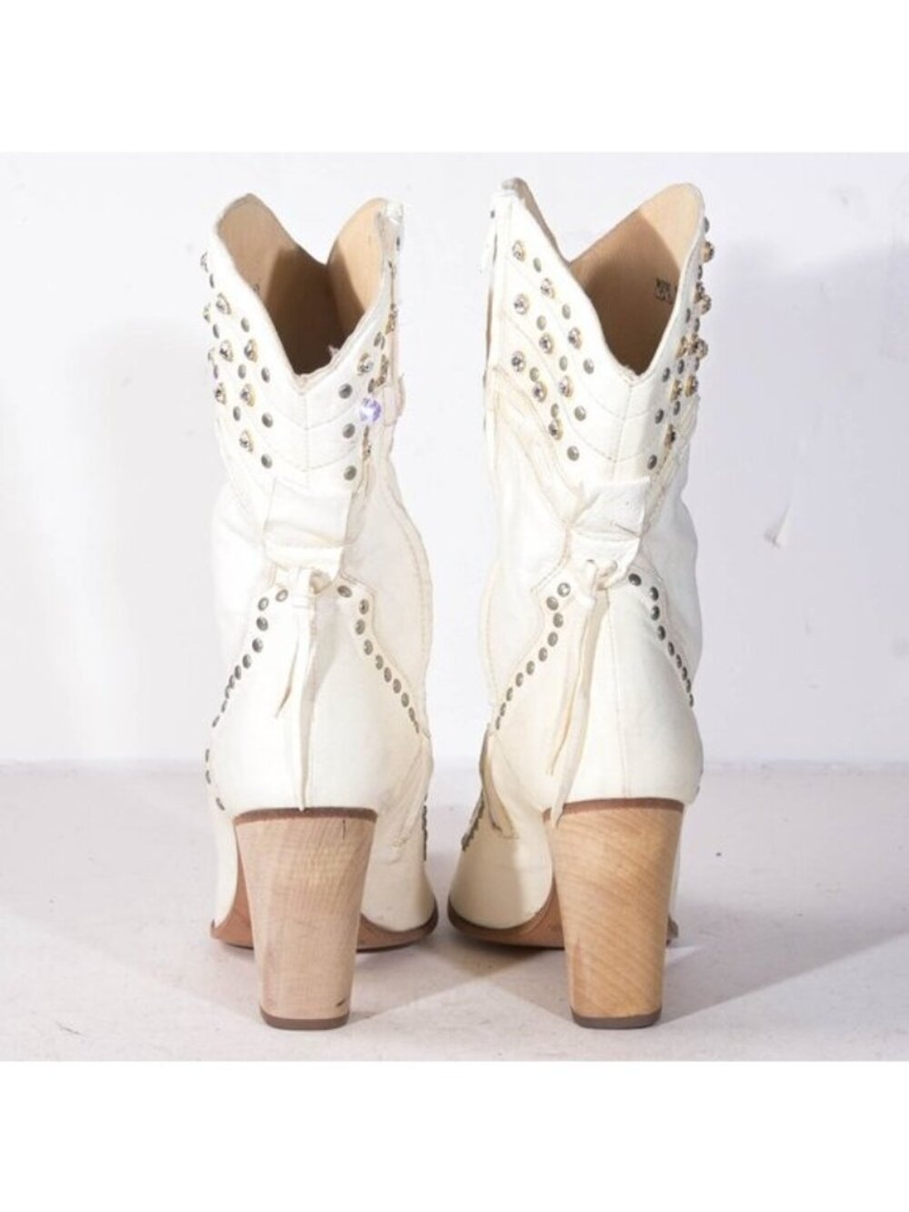 El Vaquero Valerio Giuntoli Rhinestone Western Ankle Boot Cream Italy Deadstock - Picture 3 of 7